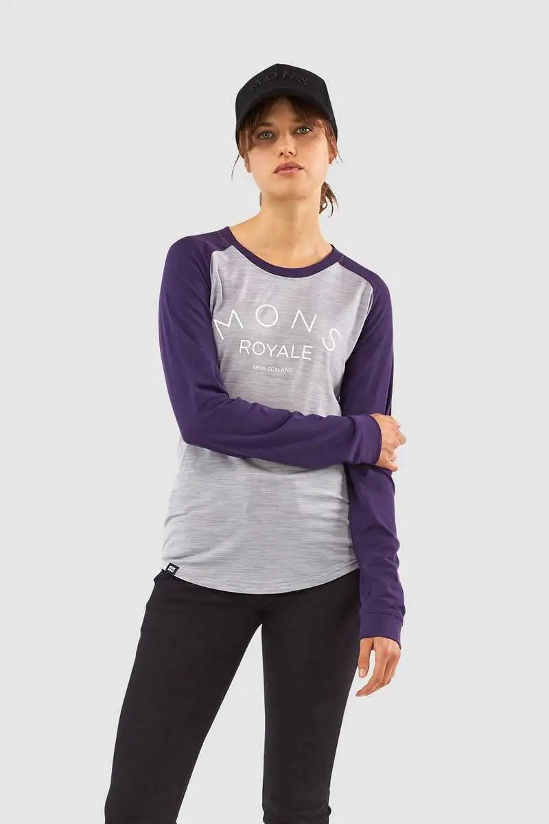 Tröja Mons Royal Wool Viva La Raglan dam lila/grå