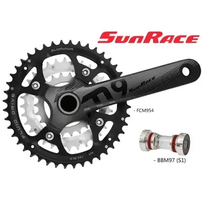 Vevparti Sunrace FCM954 3 x 9 växlar 44/32/22T 175 mm inkl vevlager svart