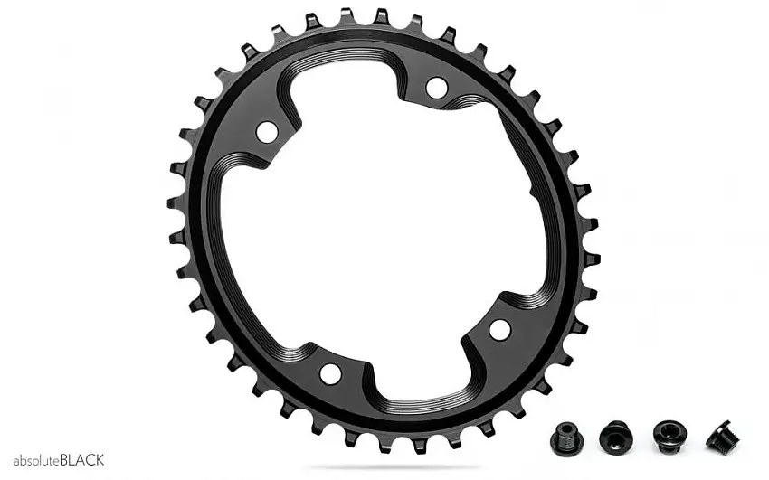Absolute Black oval drev till cross eller gravel, ø110 Asymetrisk 4hål 38T Svart