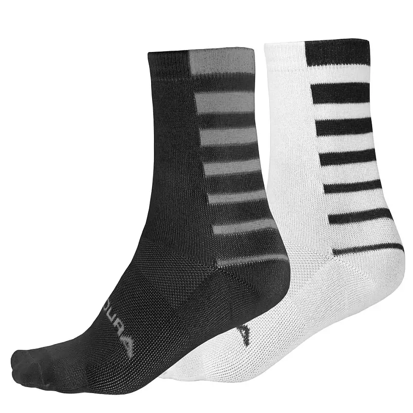 Endura Coolmax Stripe Cykelstrumpor (Twin Pack) Svart och Vit