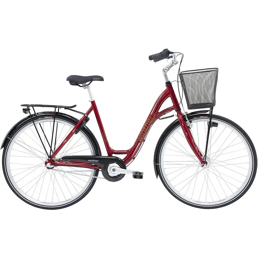 Damcykel Winther Shopping Alu 3-växlad röd