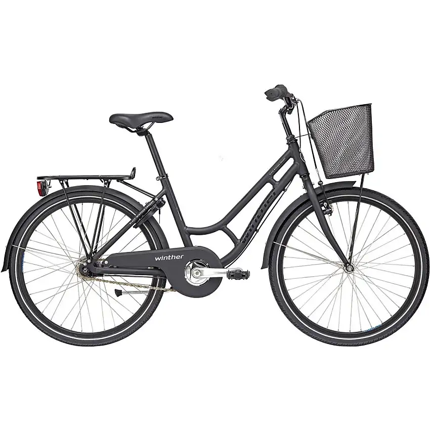 Barncykel Black Winther Granny 7-växlad svart 24"