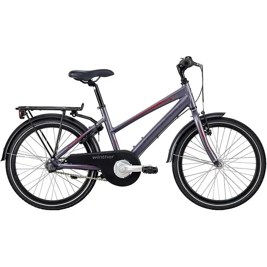 Barncykel Winther 300 Alu 3-växlad grå/lila 20"