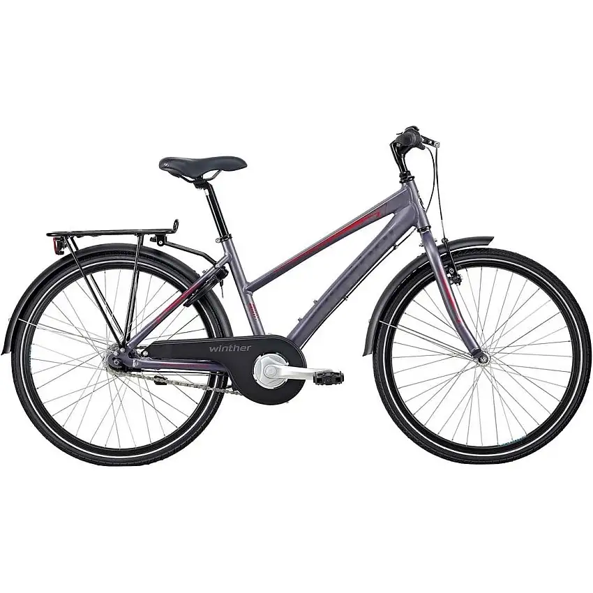 Barncykel Winther 300 Alu 7-växlad lila/grå 24"