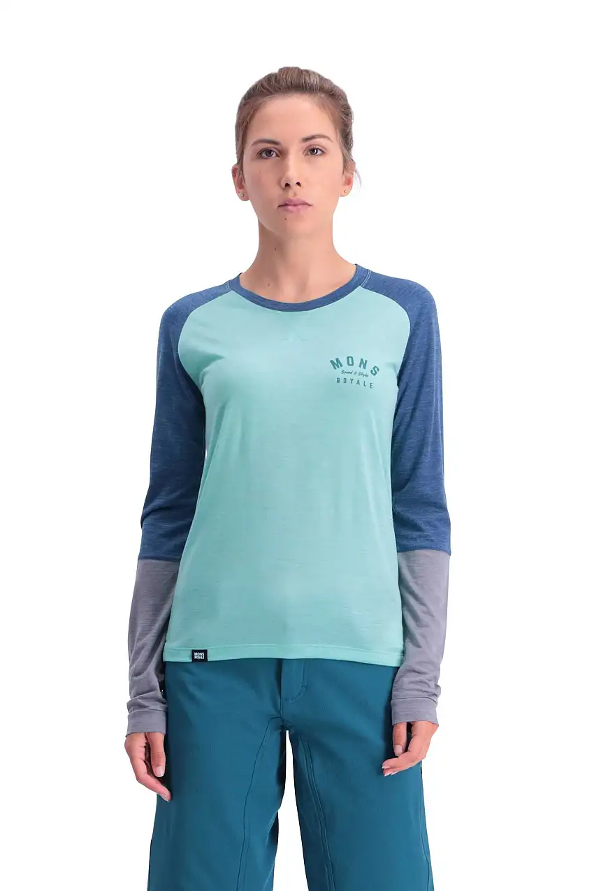 Tröja Mons Royal Wool Zephyr Lite LS dam blå/grön
