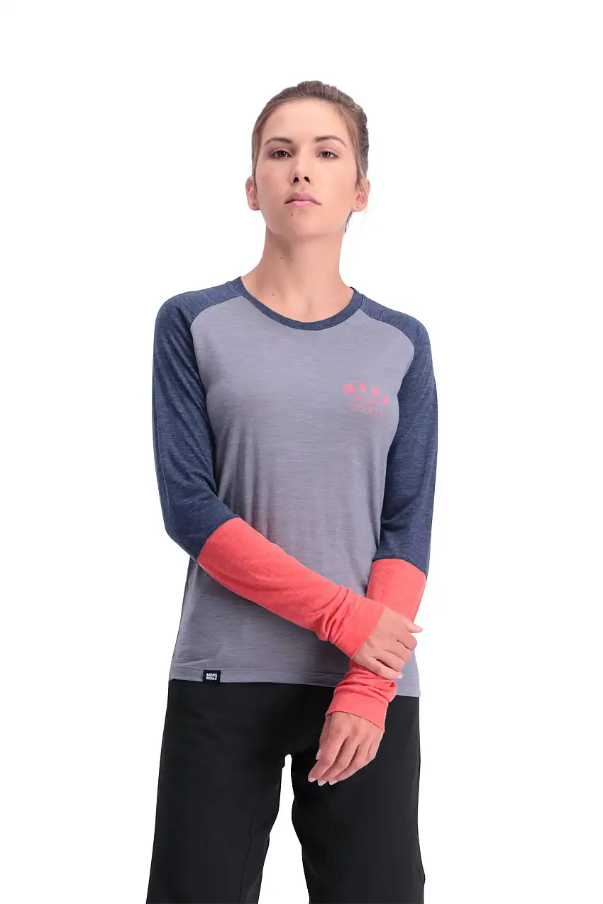 Tröja Mons Royal Wool Zephyr Lite LS dam blå/grå/röd