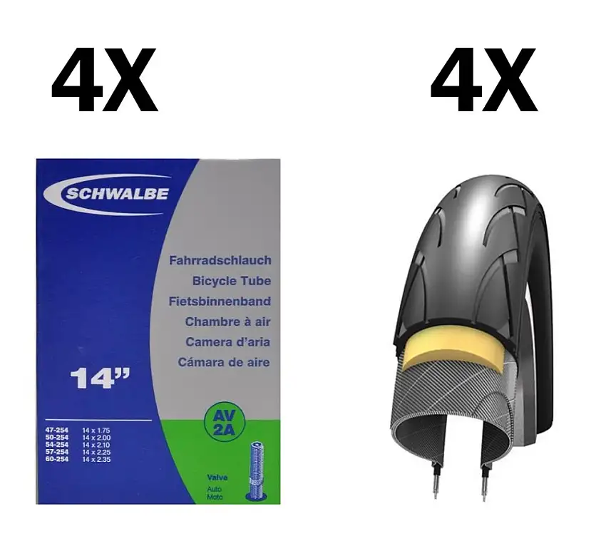 4 däck + 4 slangar Schwalbe Kid 14"