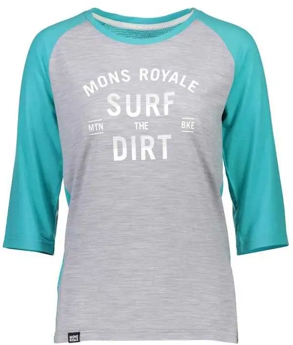 Tröja Mons Royal Wool Phoenix 3/4 Raglan Tee Surf dam turkos/grå