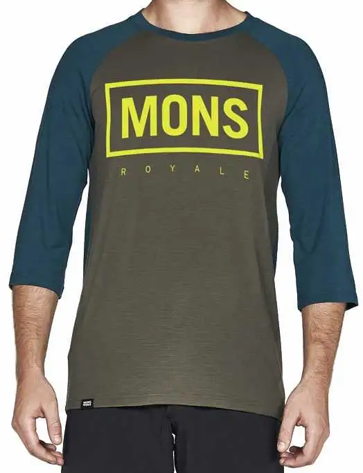 Tröja Mons Royal Wool Redwood 3/4 Raglan T oliv/blå