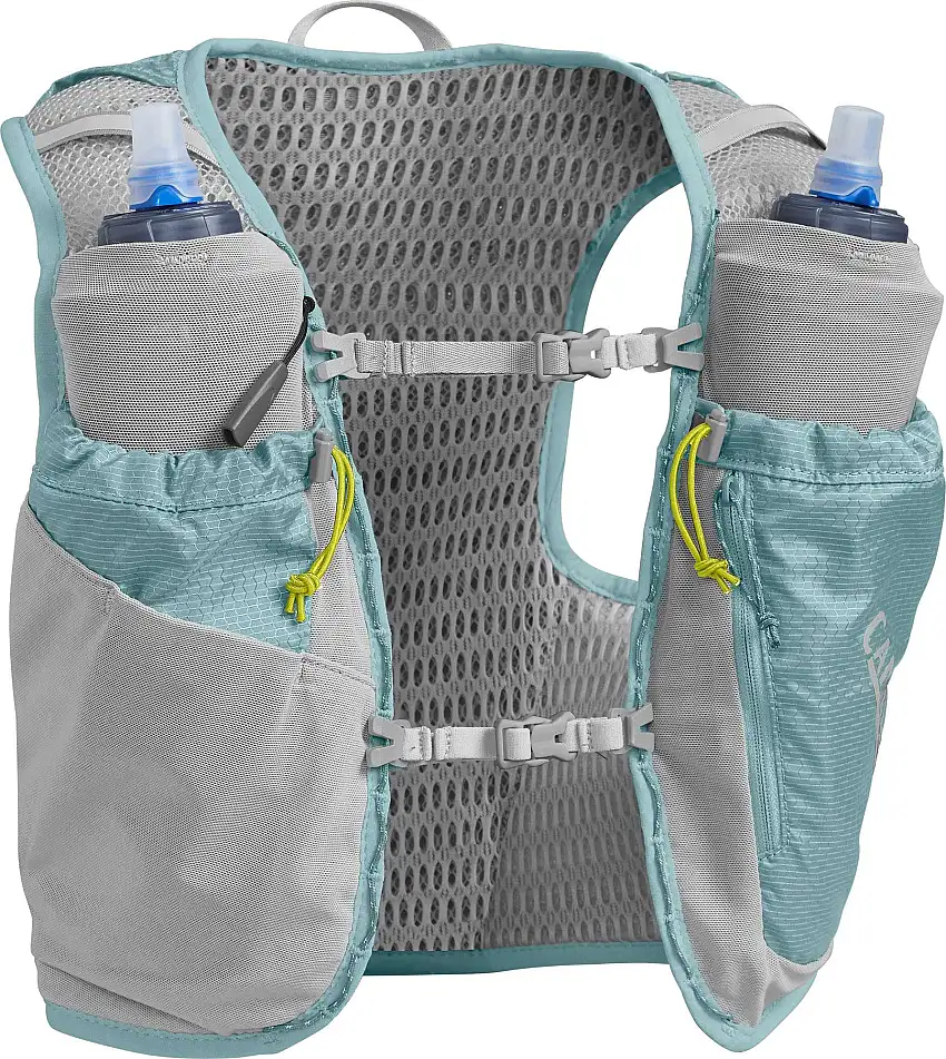 Löparväst Camelbak Ultra Pro Vest dam 7 l med 2 x 0.5 l vätskebehållare grön/silver small