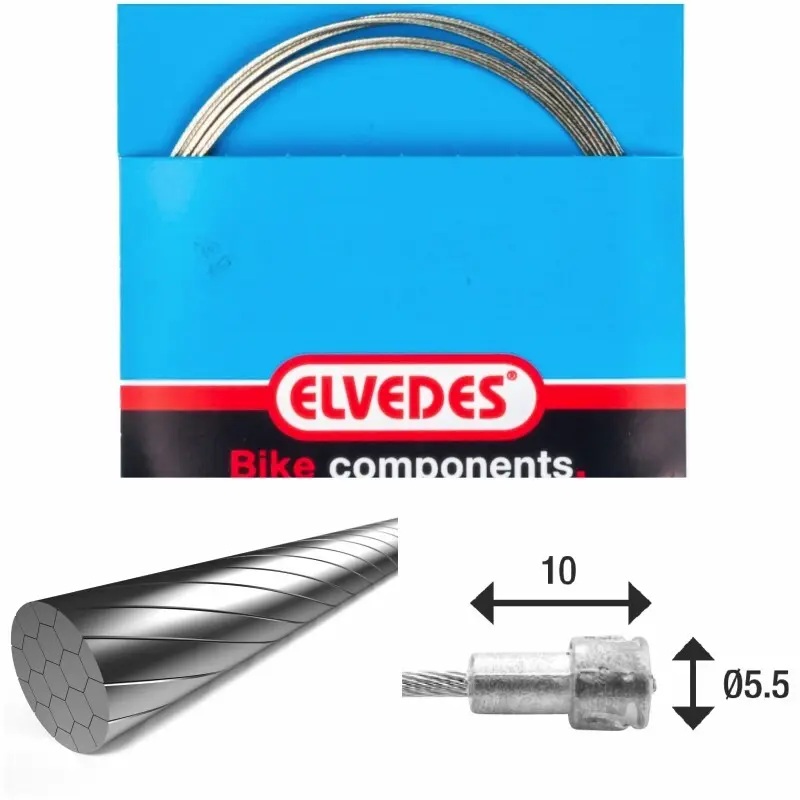 Bromsvajer 1x19 trådar rostfritt slick ø1,5mm v-huvud ø5,5x10 Elvedes