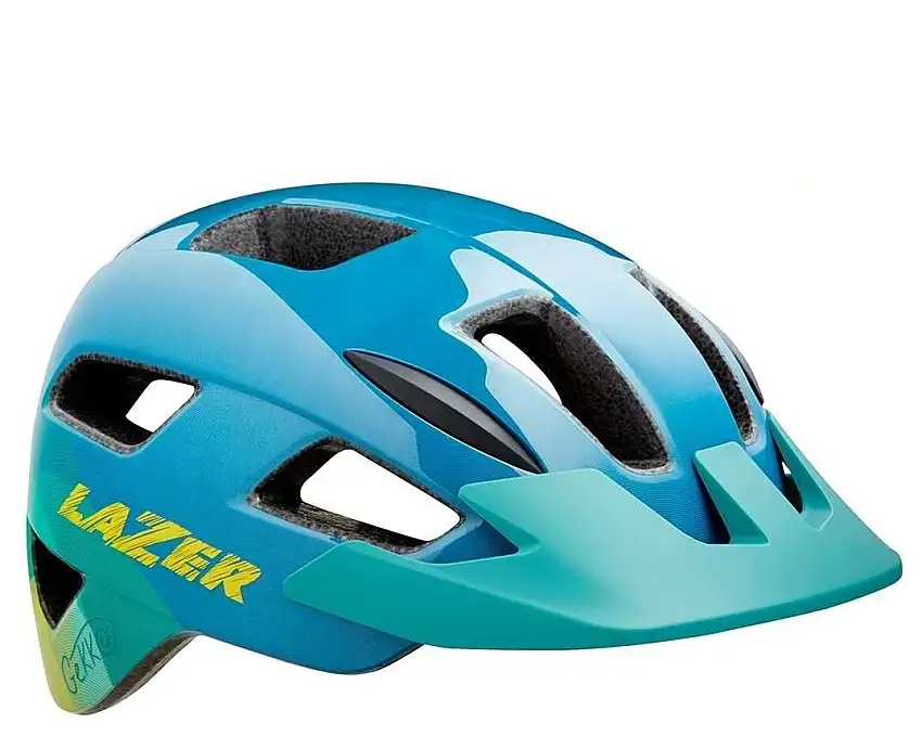Cykelhjälm Lazer Gekko MIPS grönt spänne blå/gul