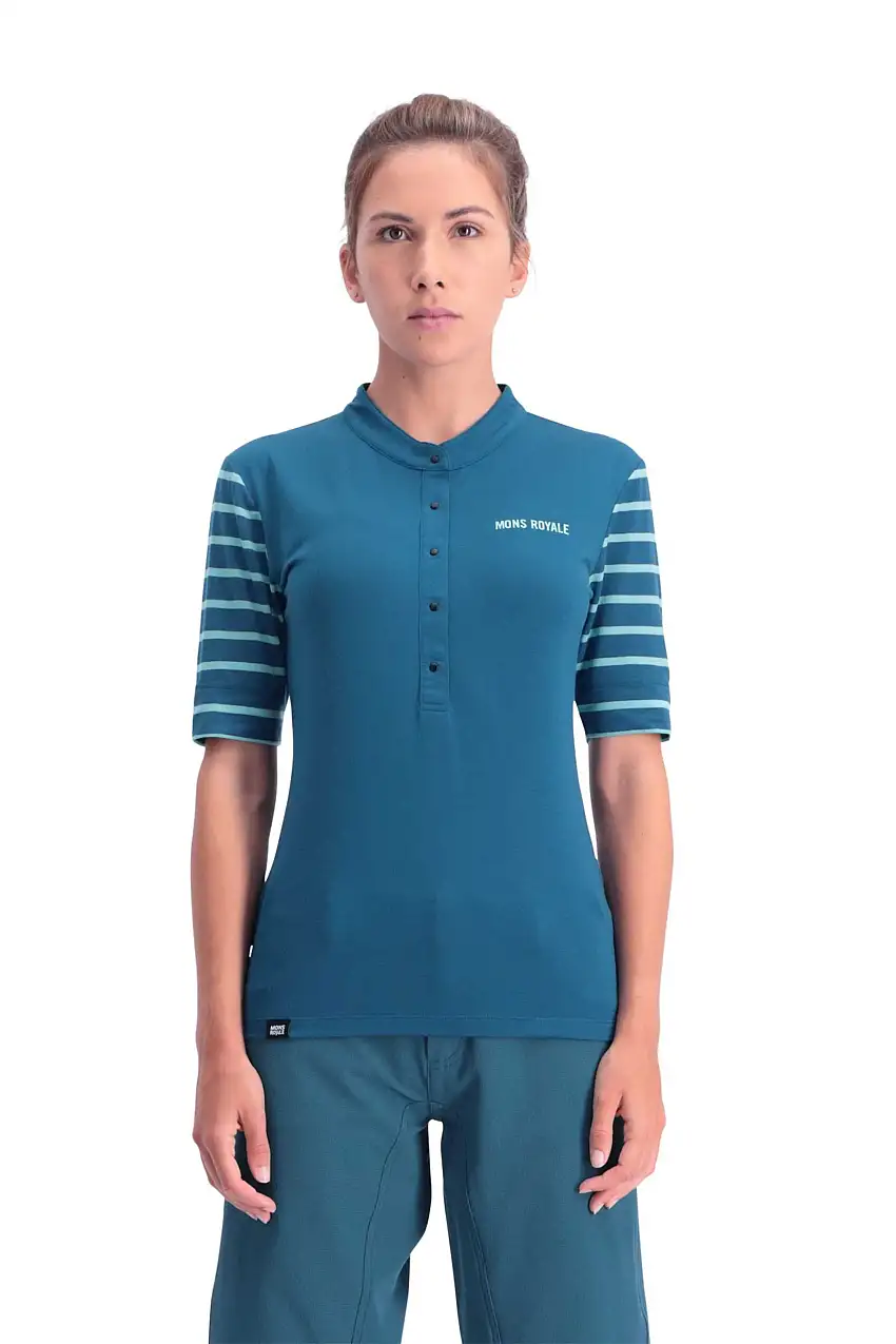 Tröja Mons Royal Wool Cadence Button Down dam blå