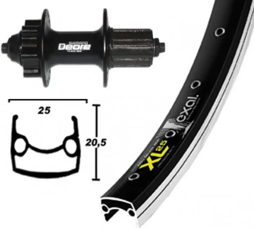 Bakhjul 559 mm 26" 7/8/9-delad kassett skivbroms svart Shimano/SRAM