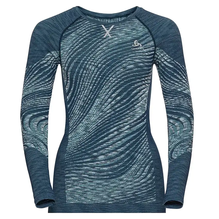 Odlo Löpartröja Top Crew Neck Long Sleeve dam Blue Wing Teal