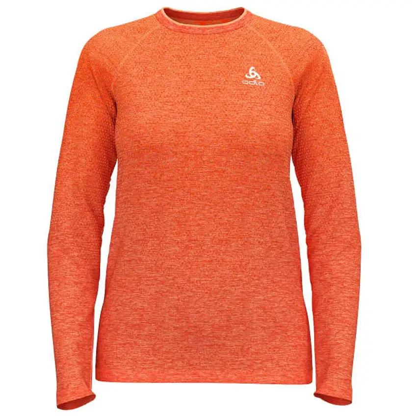 Odlo Löpartröja Essential Seamless T-Shirt Crew Neck Long Shirt dam Living Coral Melange