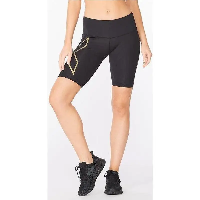 Löparbyxor 2XU Light Speed Mid-Rise Compression Shorts Dam Black/Gold Reflective